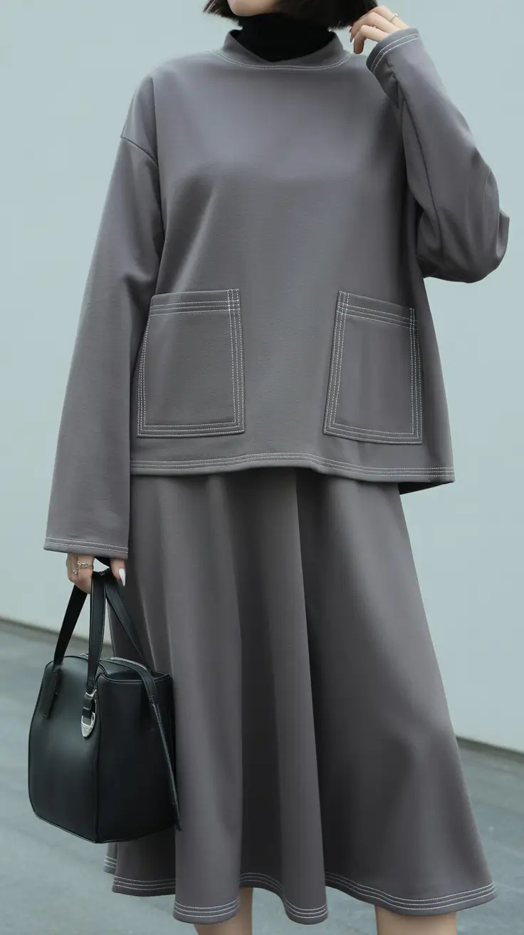 comfy outfits winter - Minimalist Grey Set with Sleek Black Accents