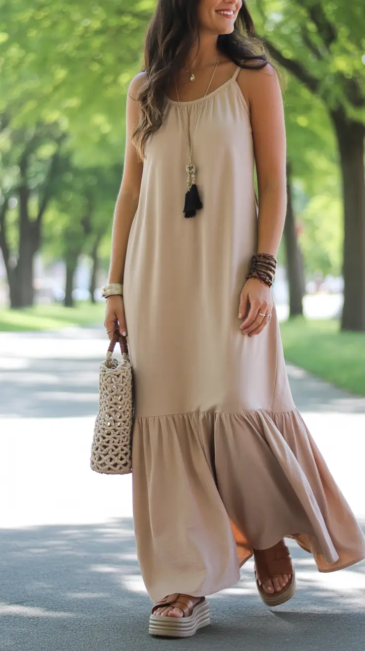 comfy outfits summer Neutral Maxi Dress for Stroll Days
