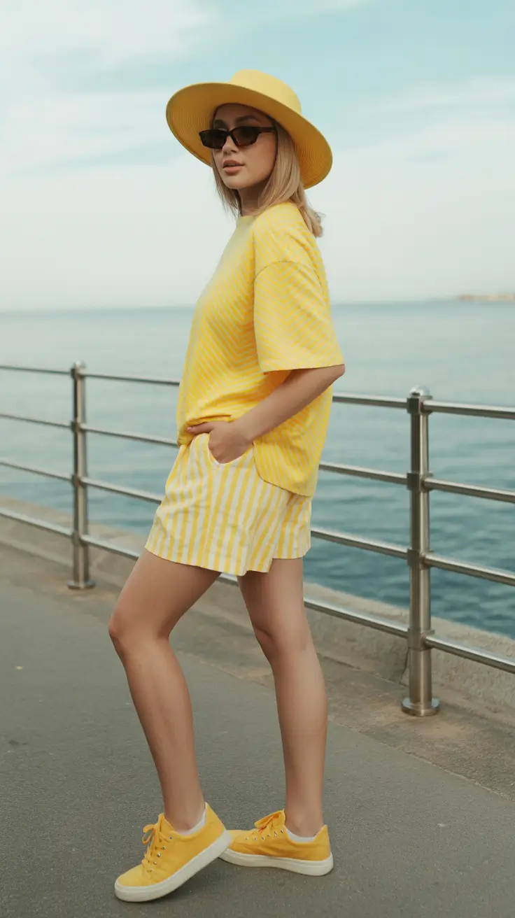 comfy outfits for summer Stripe-on-Stripe Lemon Set