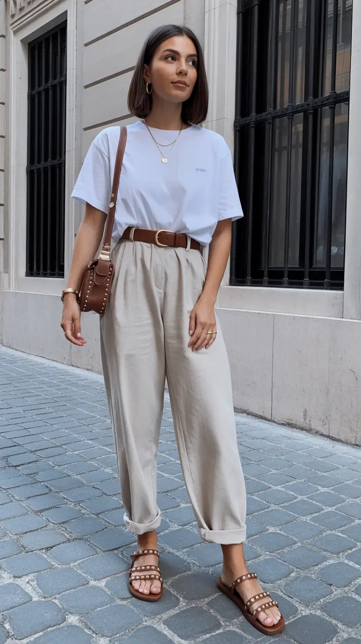 comfy outfits for summer Relaxed Tee and Paperbag Trousers