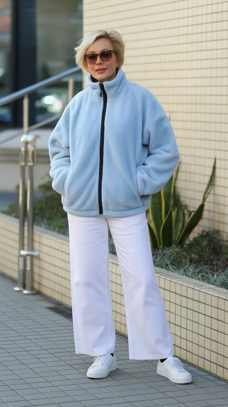 comfy outfits winter - Teddy Fleece and Wide Whites for Cold Days