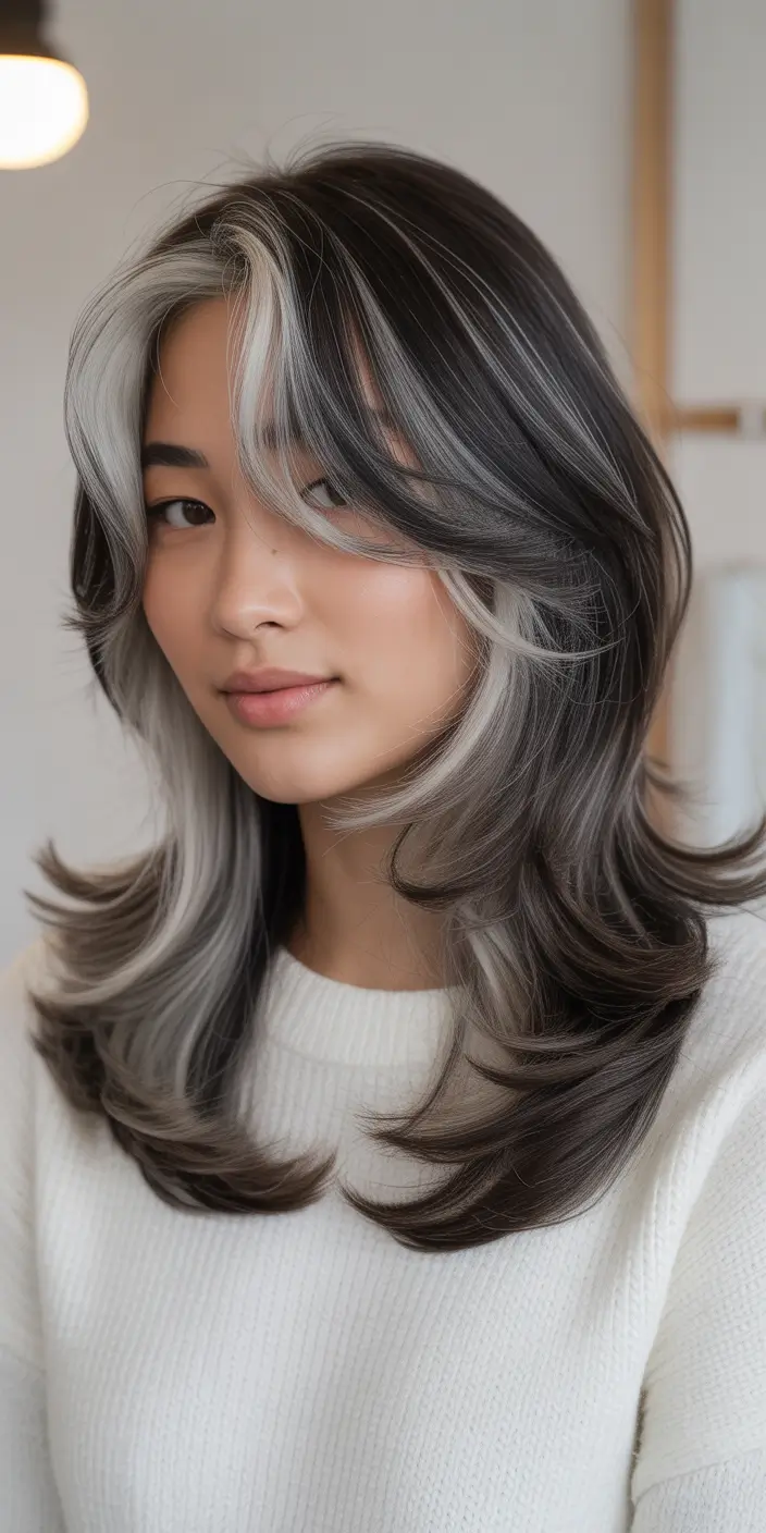 Cool vs warm brown hair colors 2026 Cool ash money-piece with layered volume