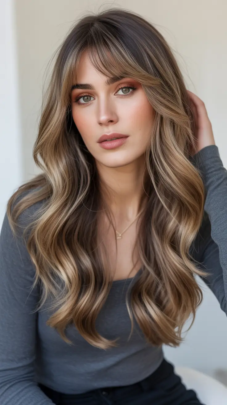 Cool vs warm brown hair colors 2026 Cool beige bronde with soft fringe