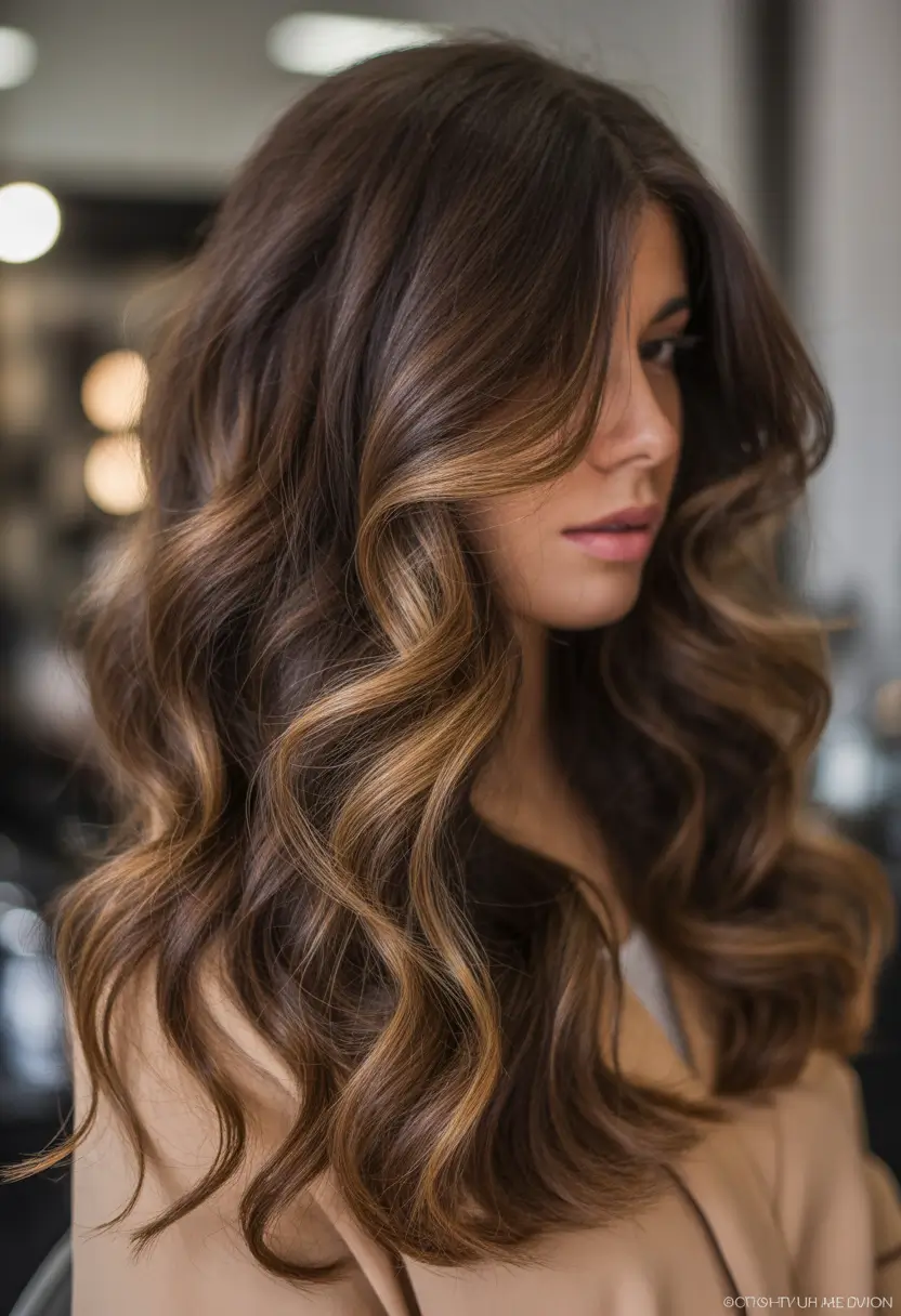 Cool vs warm brown hair colors 2026 Voluminous caramel ribbons on dark base