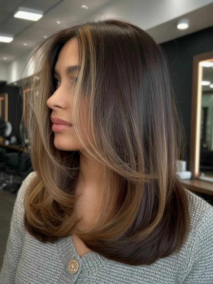 Cool vs warm brown hair colors 2026 Smooth mocha layers with soft blonde veil