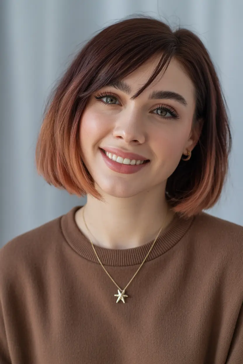 Cool vs warm brown hair colors 2026 Warm cherry copper bob with brown roots