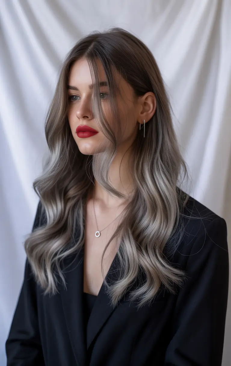 Cool vs warm brown hair colors 2026 Cool ash grey balayage with luxe length