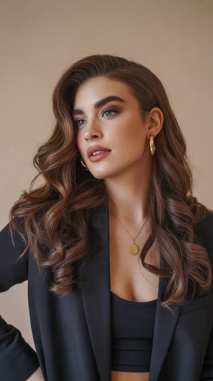 Cool vs warm brown hair colors 2026 Rich caramel curls with side sweep