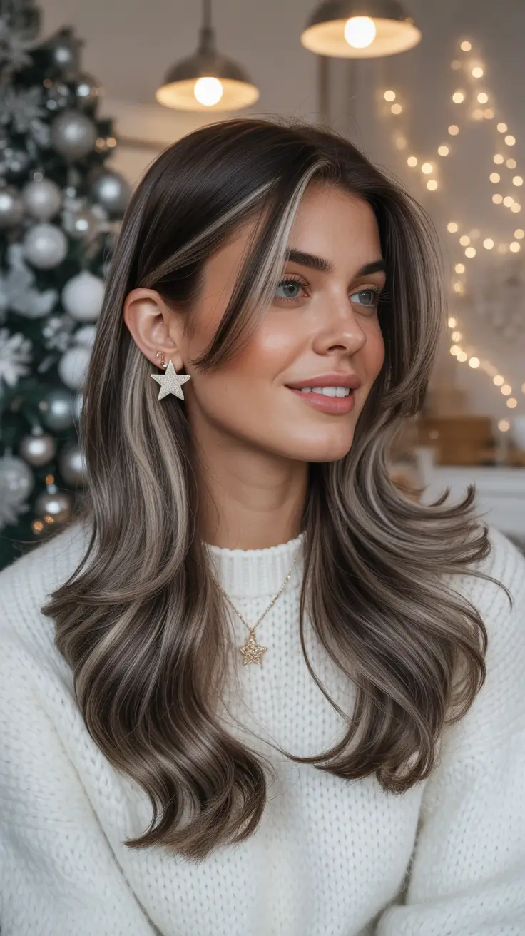 Cool vs warm brown hair colors 2026 Cool caramel ribbon brunette for winter