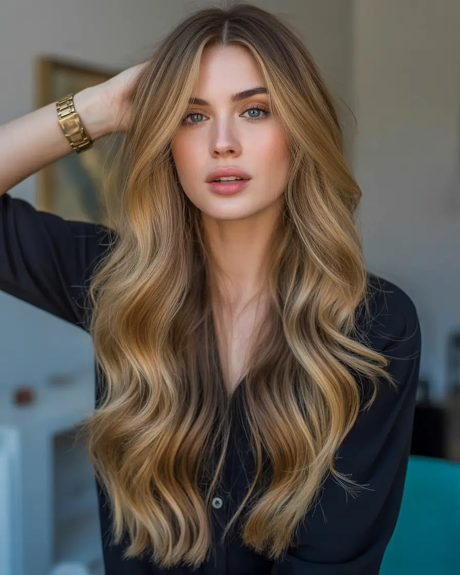 Creamy honey brown hair color 2026 - Golden Honey Curtain Waves With Extra Length