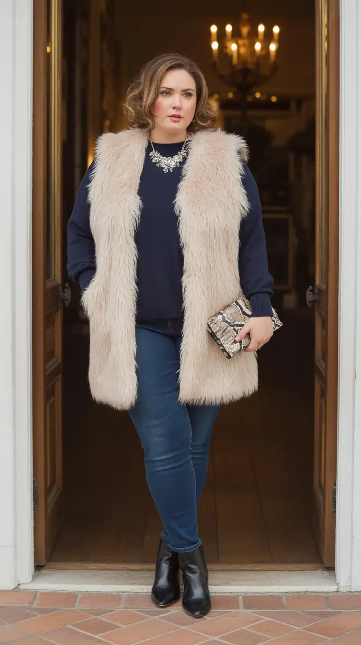 Cute Women Plus-Size Outfits 2026 Faux Fur & Midnight Blue