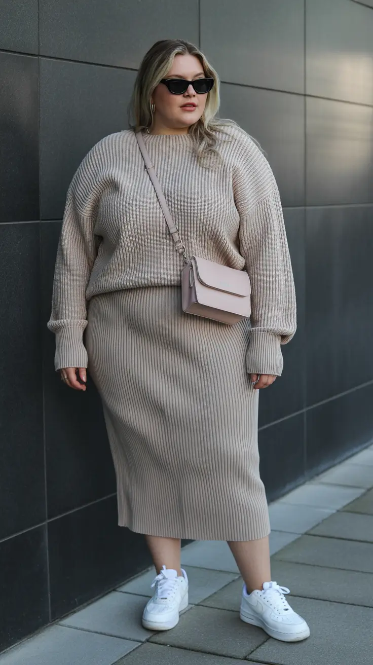 Cute Women Plus-Size Outfits 2026 Monochrome Street Knit