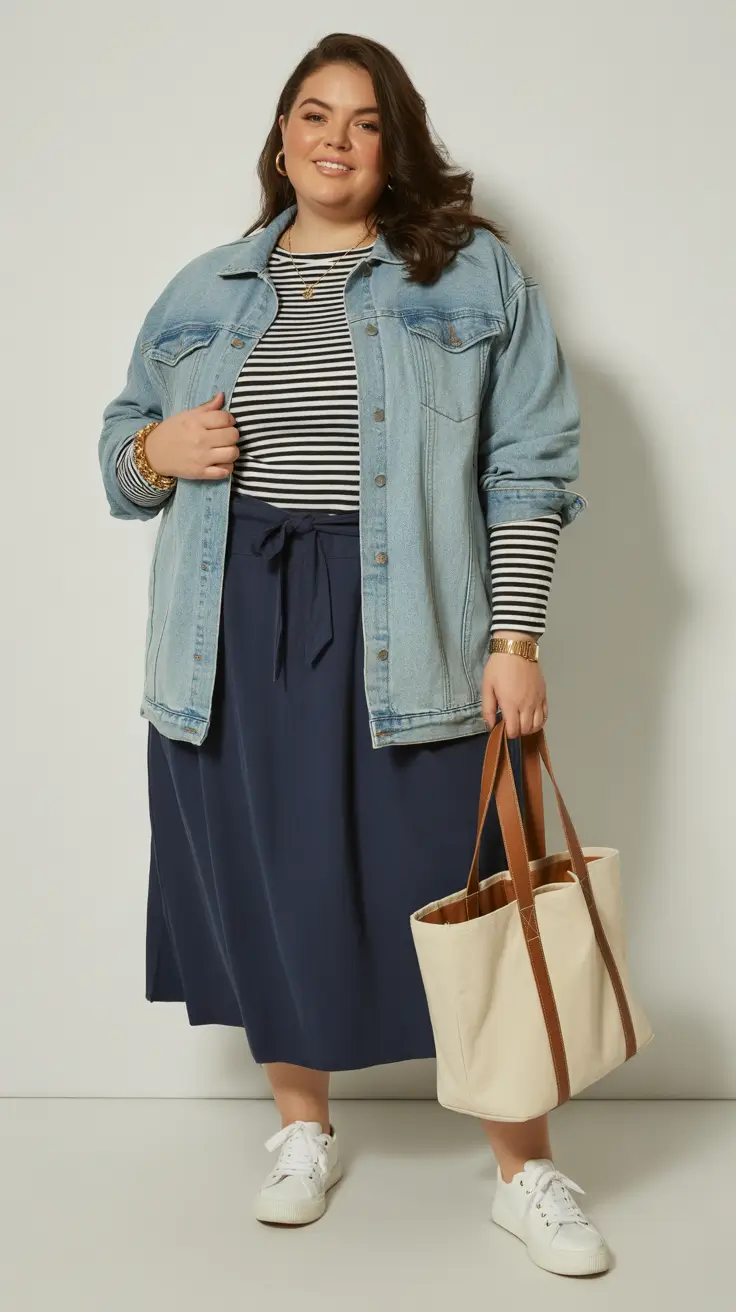 Cute Women Plus-Size Outfits 2026 Striped Coastal Ease