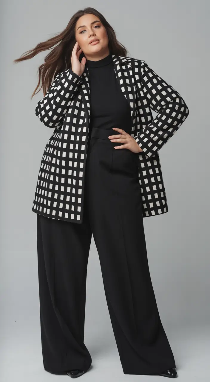 Cute Women Plus-Size Outfits 2026 Monochrome Power Move