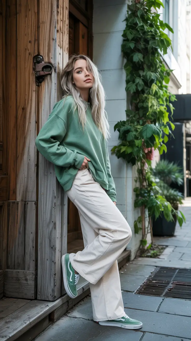 Everyday outfit inspiration 2026 Green Sweatshirt For Off-Duty Days