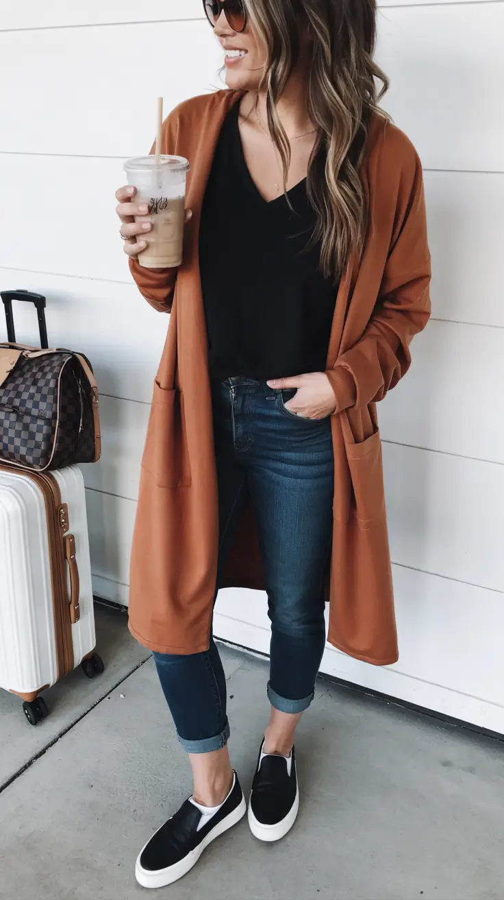 Everyday outfit inspiration 2026 Airport Cardigan And Coffee Run Uniform