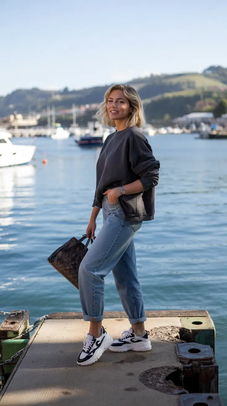 Everyday outfit inspiration 2026 Coastal Sweatshirt And Denim For Weekend Escapes