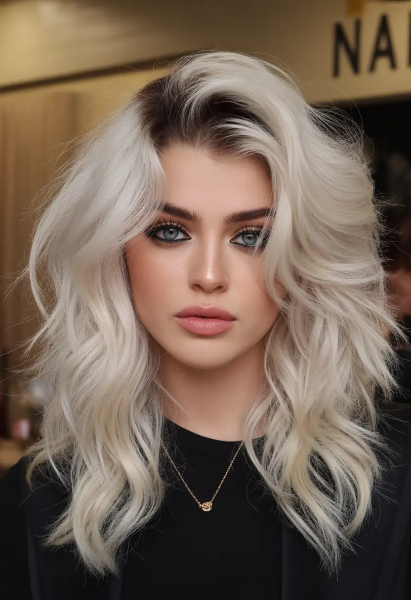 Expensive blonde hair color 2026 – Icy Platinum Lob With Smoky Depth