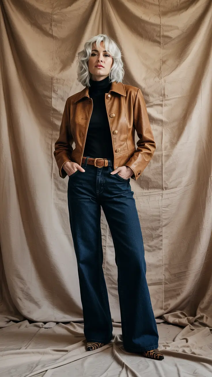 Fashion for women over 40 in 2026 - Cognac Leather And Dark Denim For Weekend Confidence