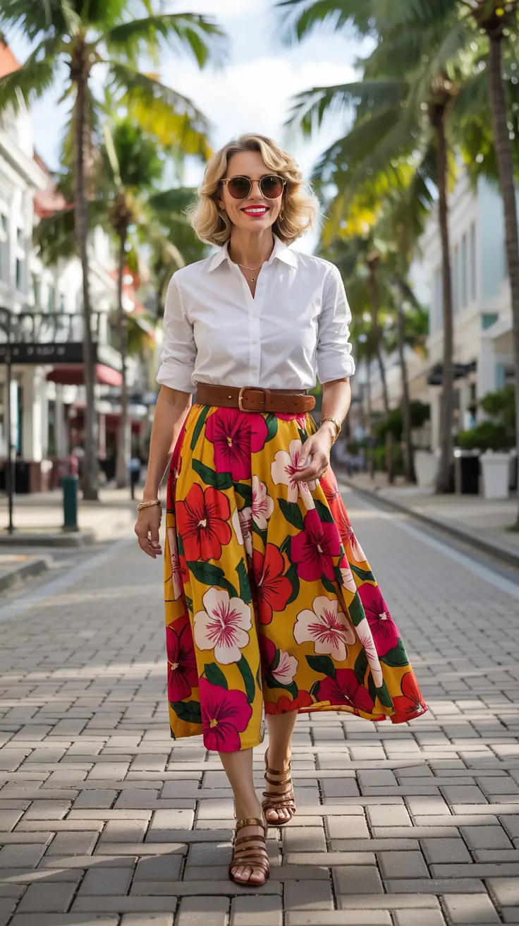 Fashion for women over 40 in 2026 - Tropical Midi Skirt For Summer City Escapes