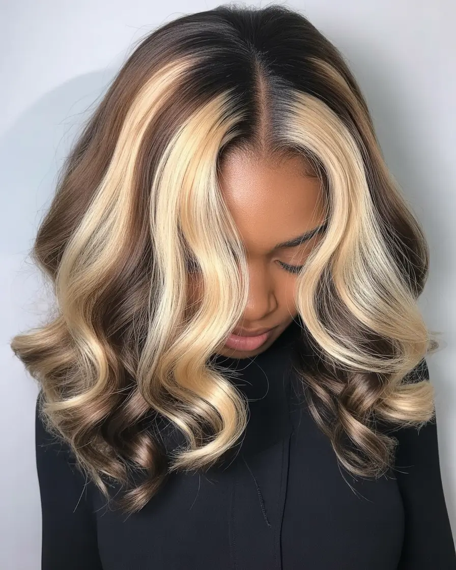 hair color for brown skin tone Bold Money Piece Blonde Contrast
