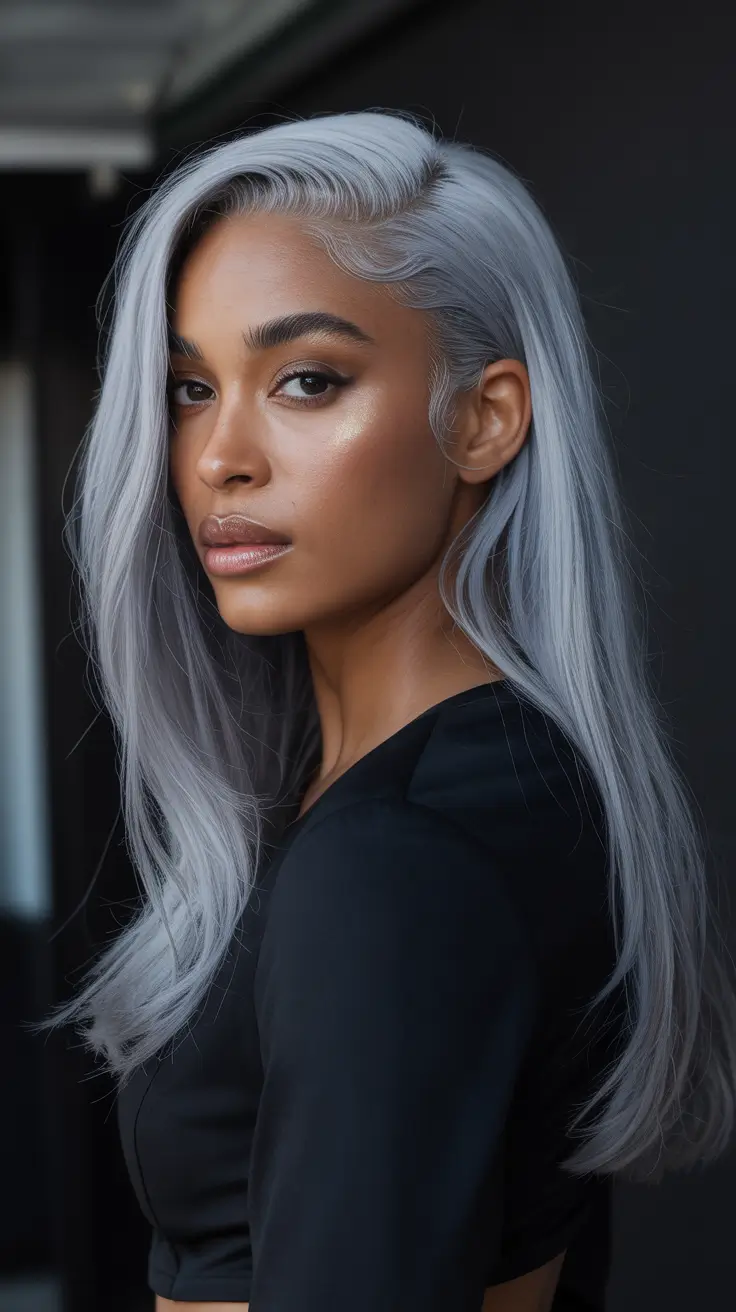 hair color for brown skin tone Sleek Metallic Ice Straight