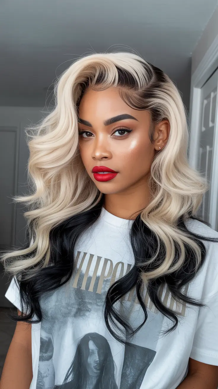 hair color for brown skin tone Two Tone Blonde Black Glam