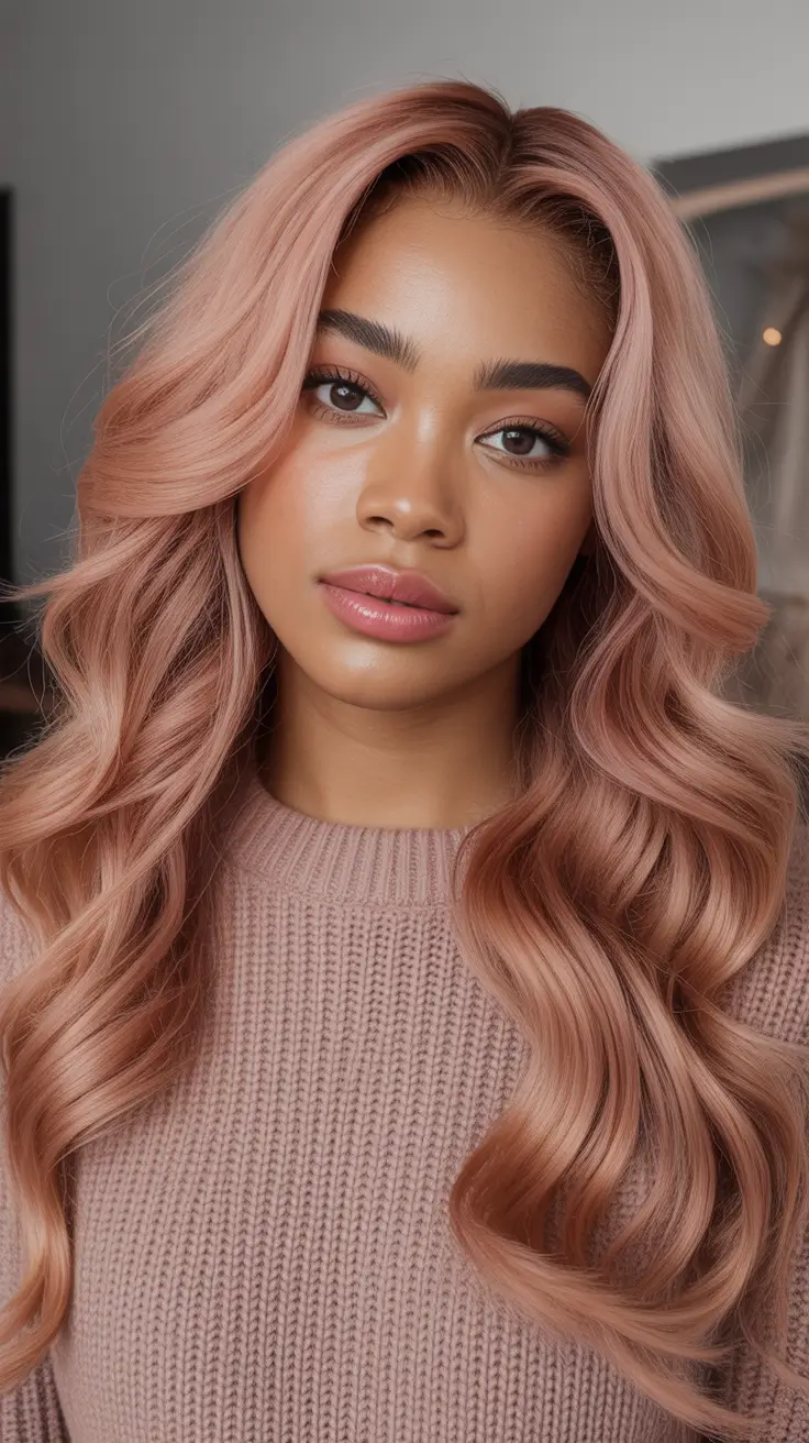 hair color for brown skin tone Dusty Rose Gold Waves