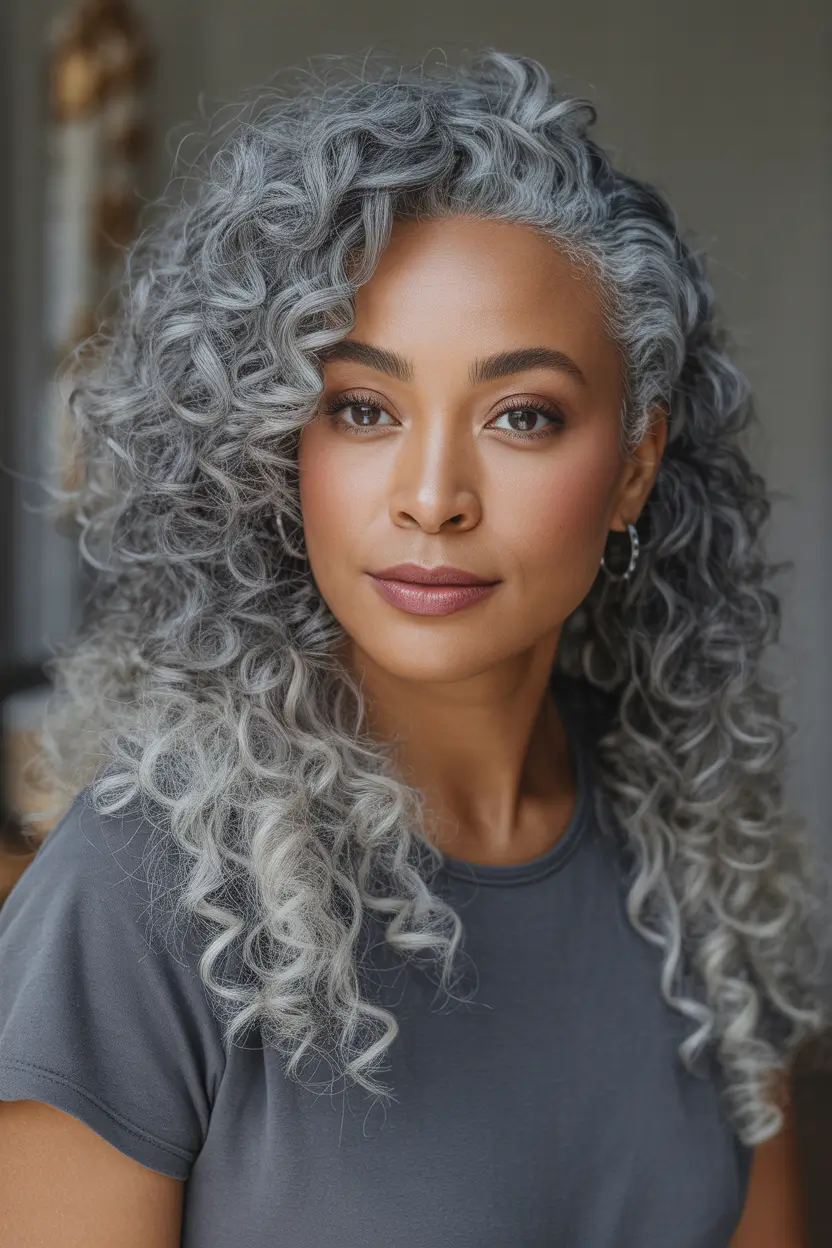 hair color for brown skin tone Ash Silver Curls