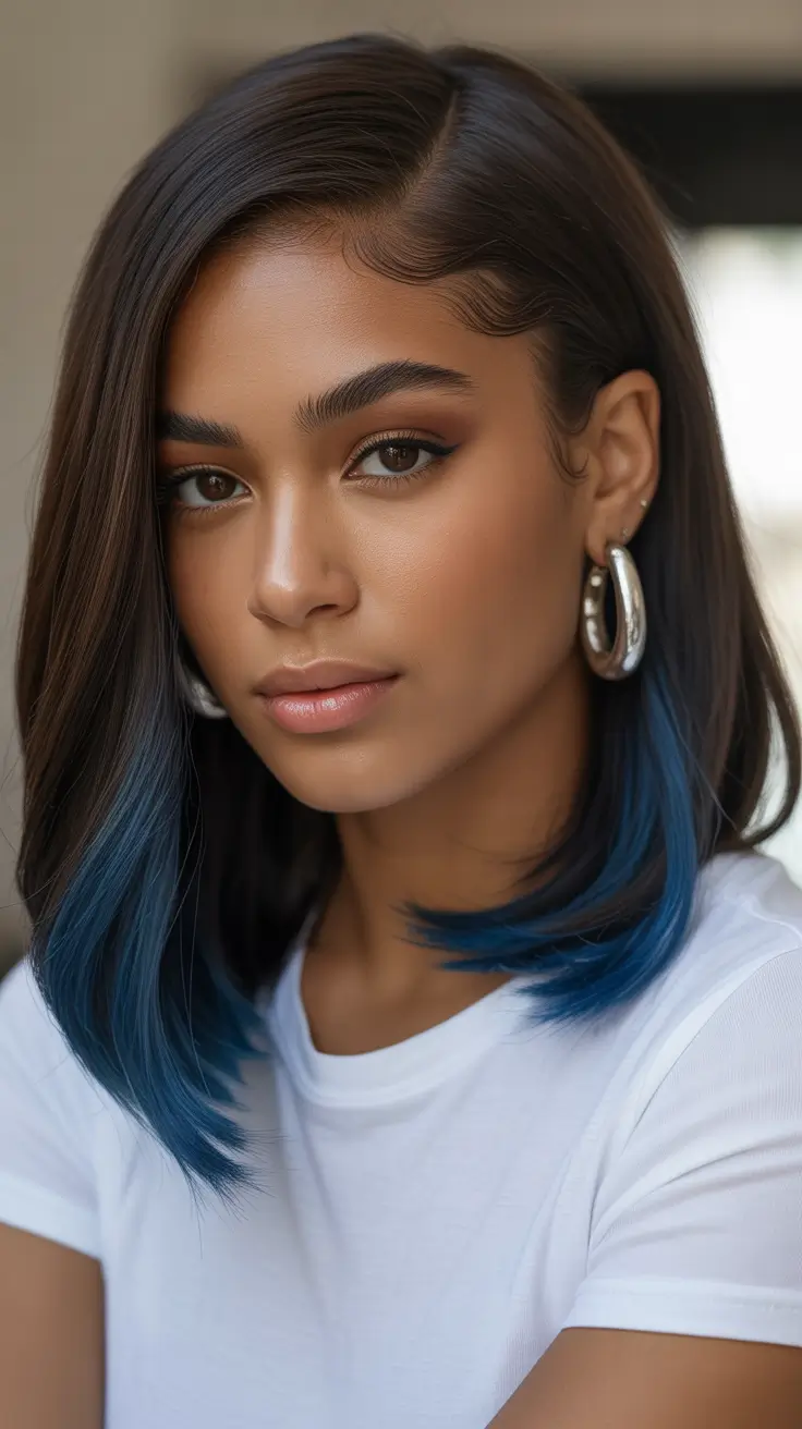 hair color for brown skin tone Blue Tipped Straight Style