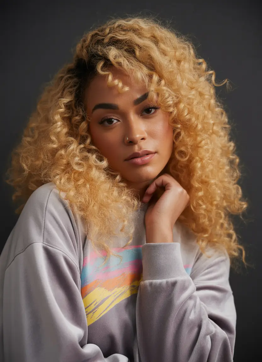 hair color for brown skin tone Golden Indian Curly Volume