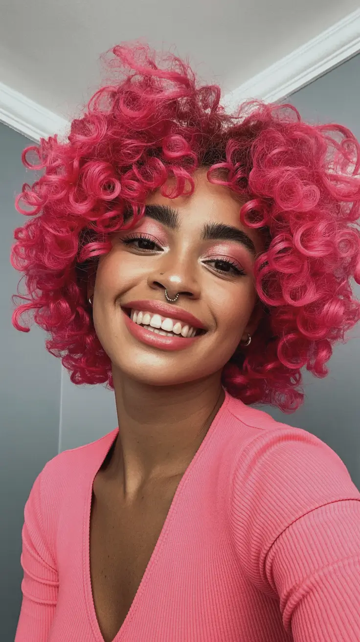 hair color for brown skin tone Neon Pink Curls