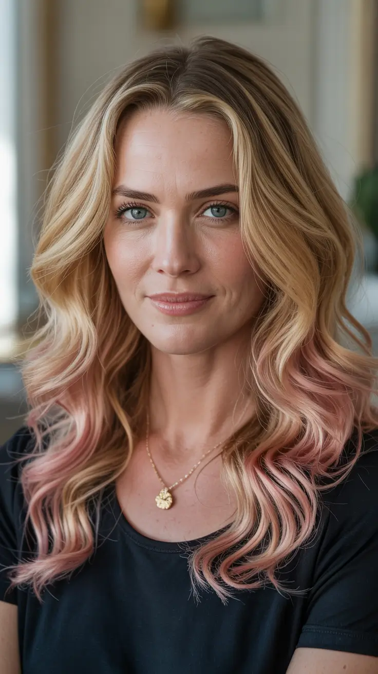 Hair-Color-Ideas-to-Look-Younger-2026-Pastel-Rose-Tipped-Waves