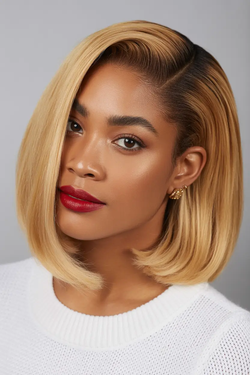 Honey blonde hair color 2026 – Chic Honey Blonde Bob on Black Women with Sleek Depth