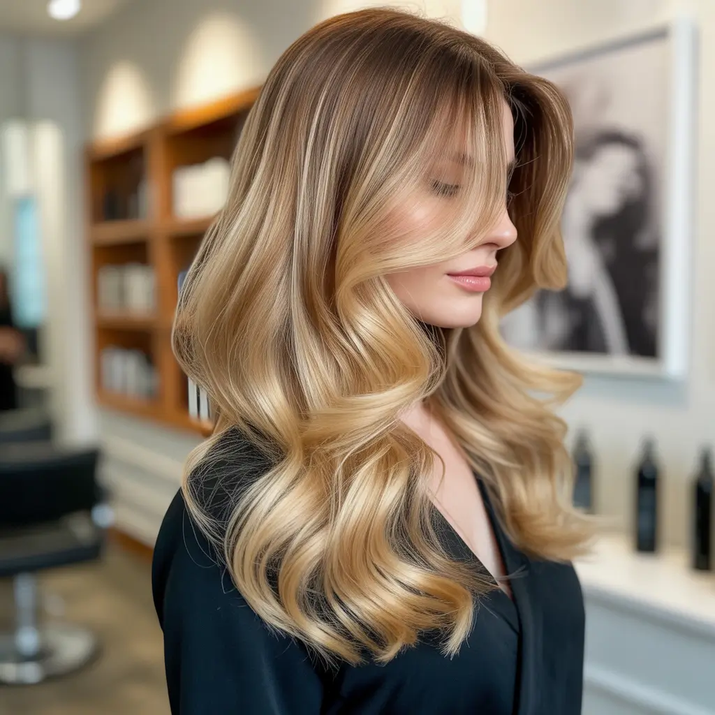 Honey blonde hair color 2026 – Soft Honey Waves with Classic Long Layers