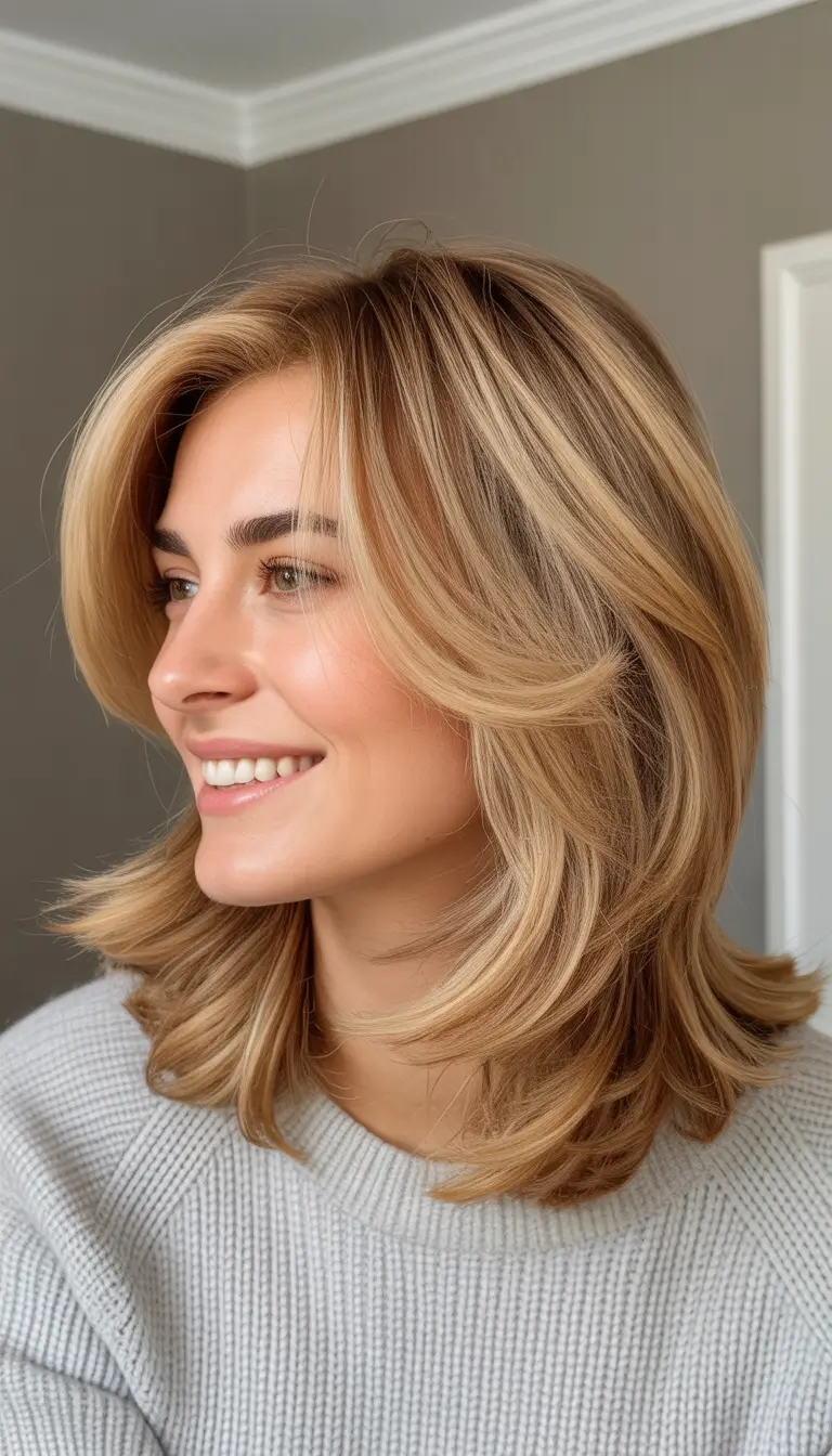 Honey blonde hair color 2026 – Layered Honey Blonde Cut with Feathered Frame
