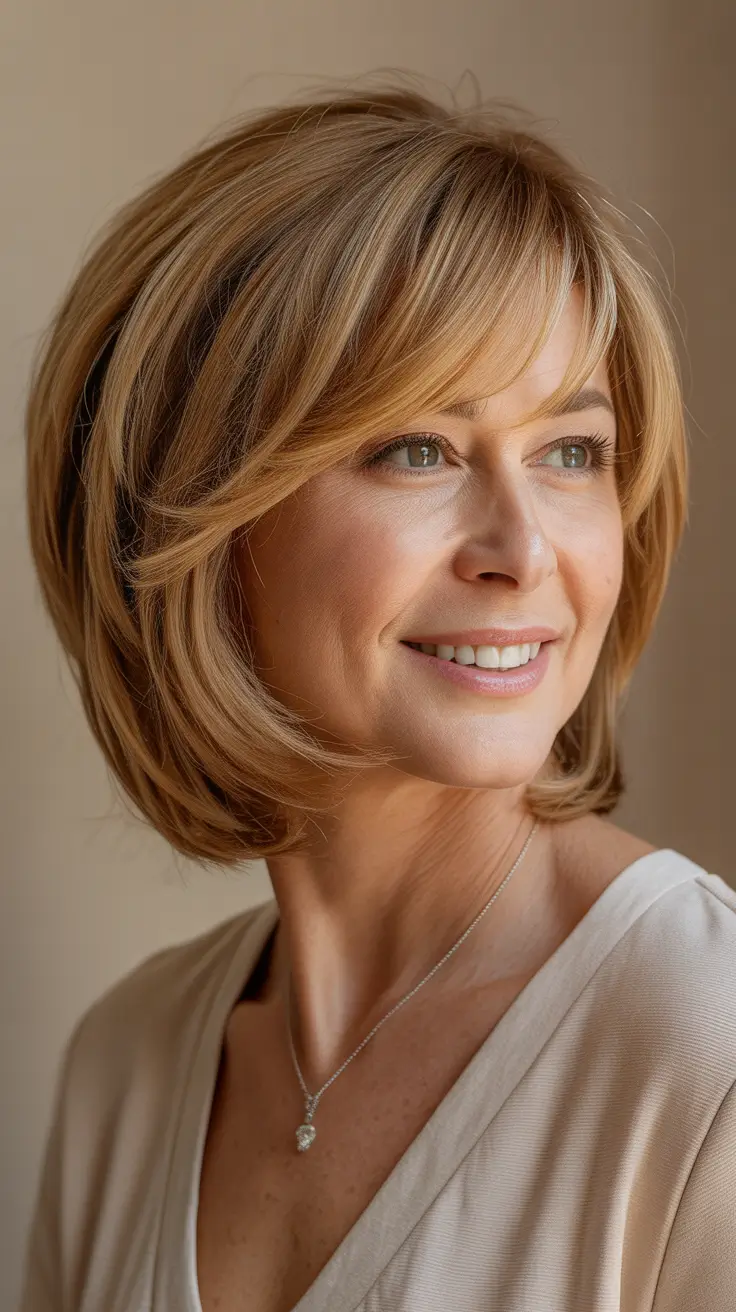 Honey blonde hair color 2026 – Soft Honey Blonde Bob with Youthful Warmth