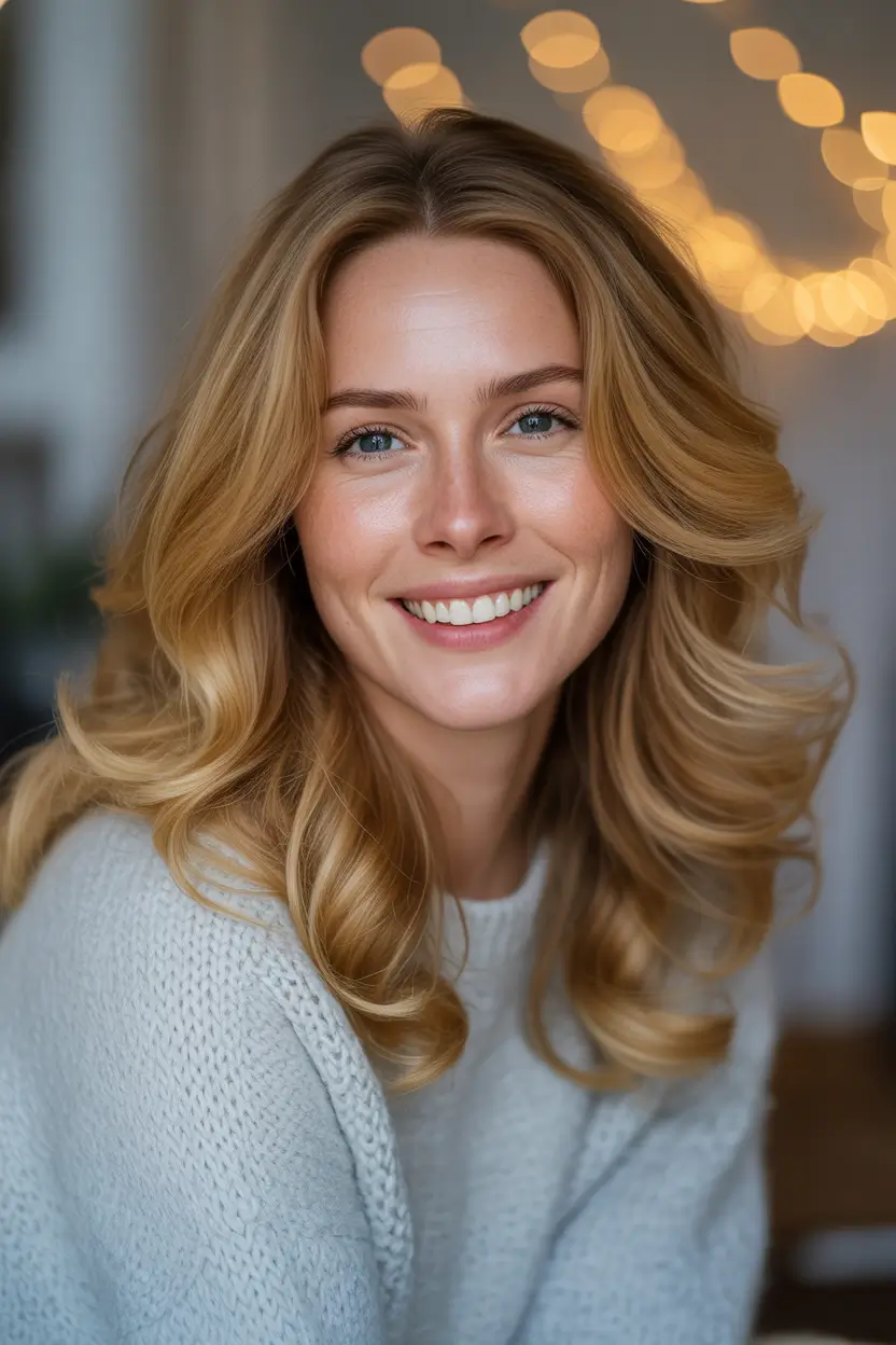 Honey blonde hair color 2026 – Soft Candlelit Honey Blonde with Cozy Volume
