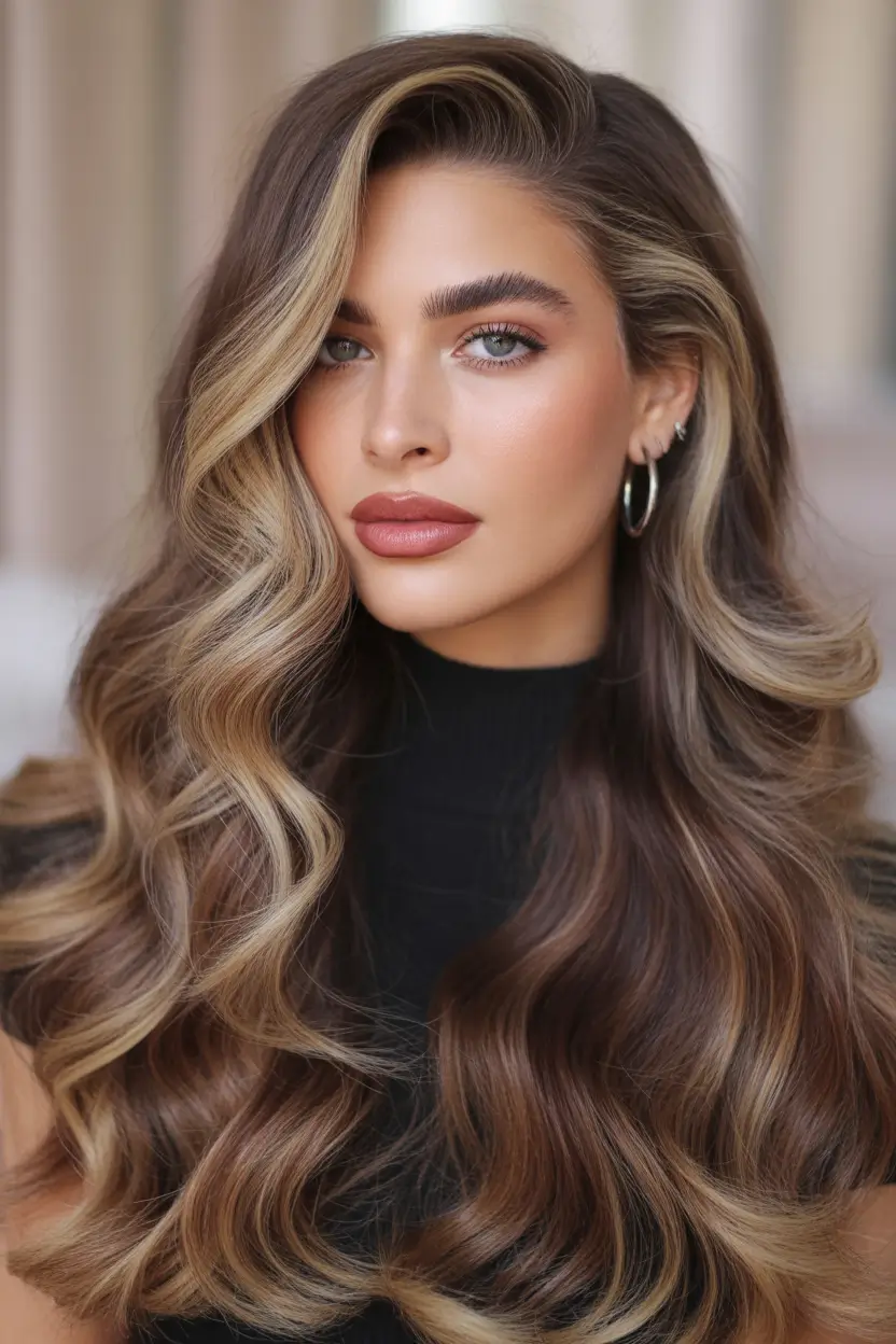 Lived-in chocolate brown hair color 2026 Rich Dark Mocha Curves With Caramel Threads