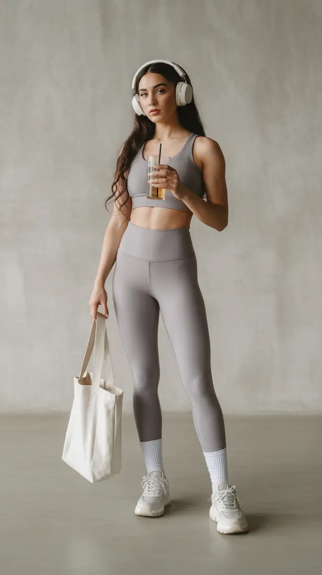 New gym fashion trends 2026 Soft grey minimal set for everyday movement