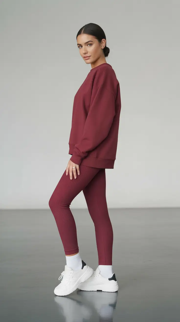 New gym fashion trends 2026 Ribbed burgundy co-ord for cozy studio days