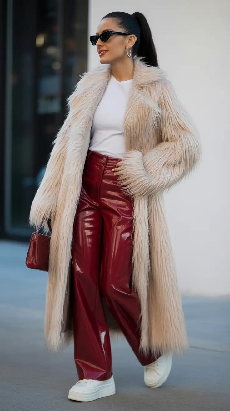 Cherry Luxe Red Faux Fur Outfit