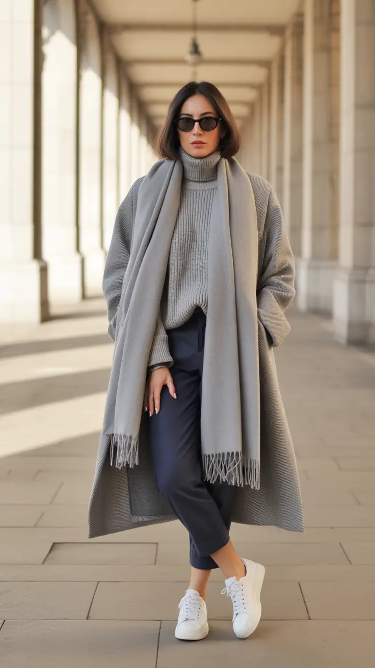 Cloud City Minimalism Gray Wool Coat Outfit