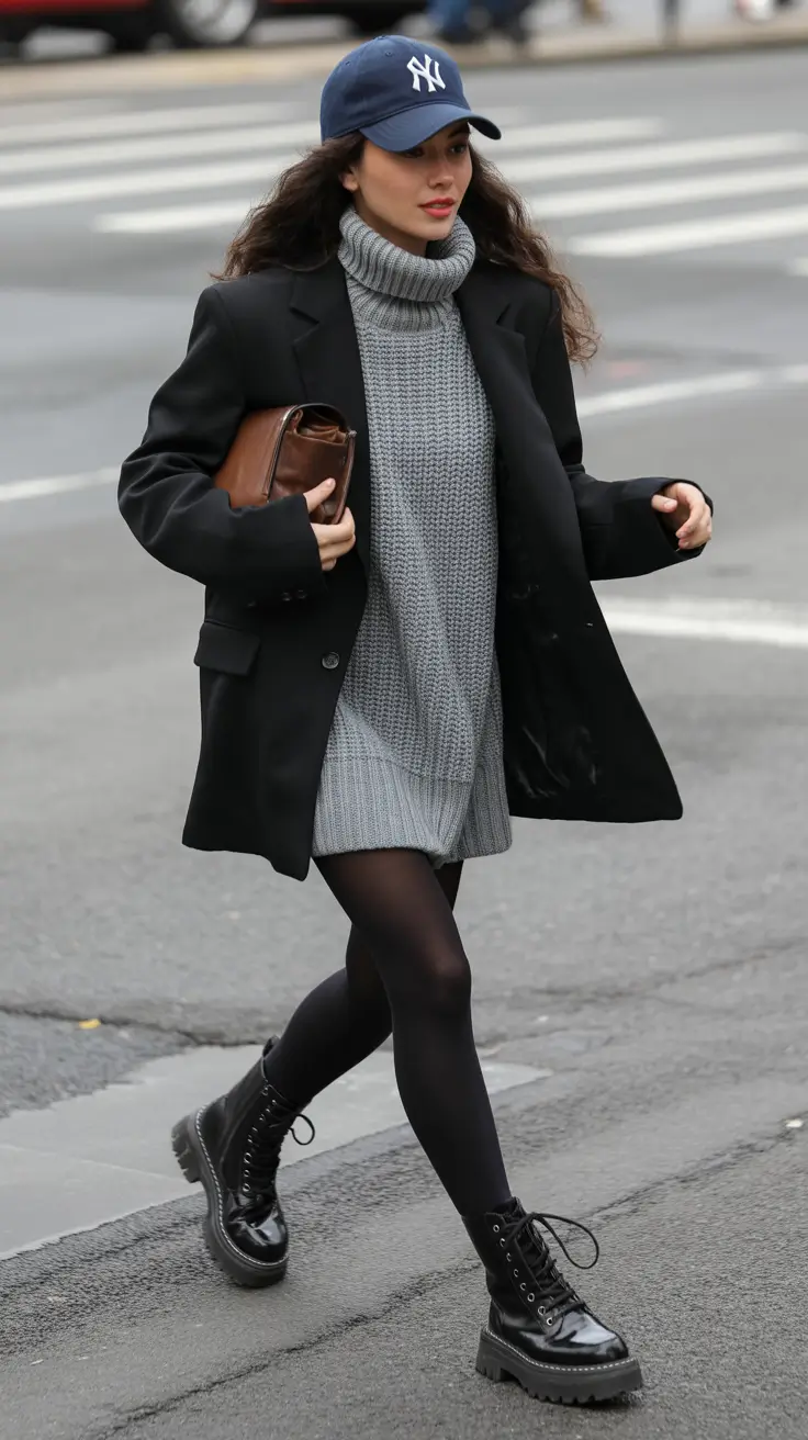 Street Classic Turtleneck Dress Outfit