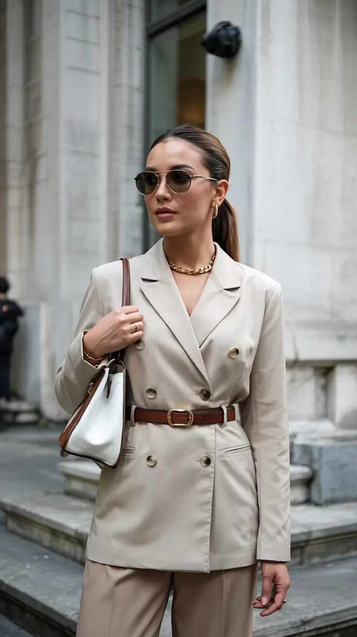 old money outfits for women 2026 – Belted Blazer Suit for Modern Business Days
