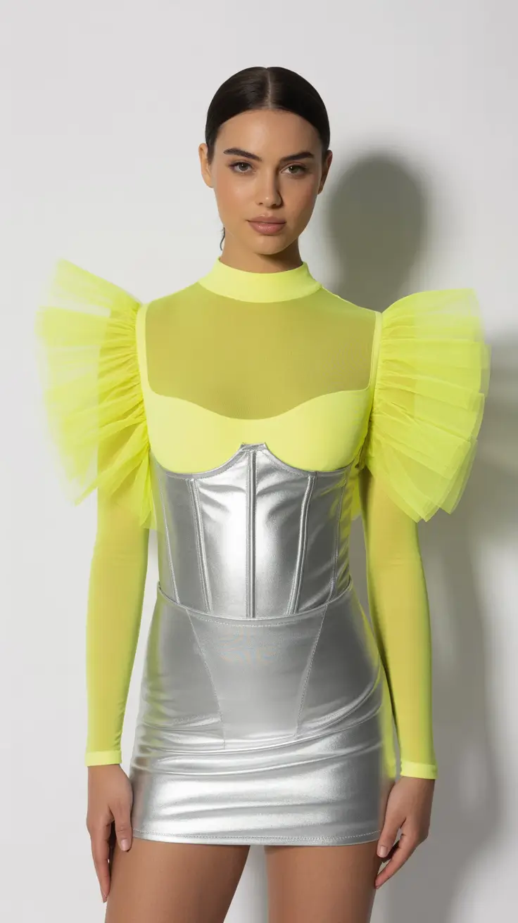 rave outfits ideas for women 2026 Neon Fairy Queen In Silver Mini