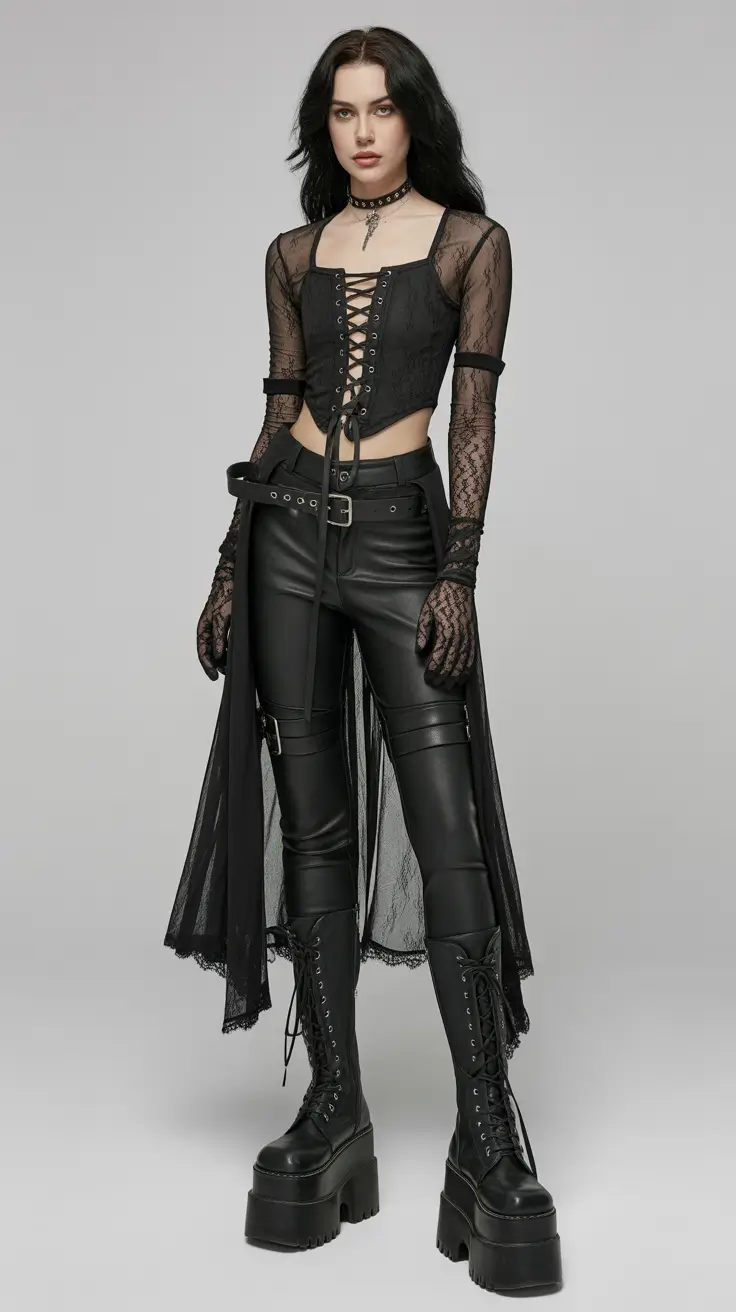rave outfits ideas for women 2026 Romantic Goth Warrior Rave Ensemble