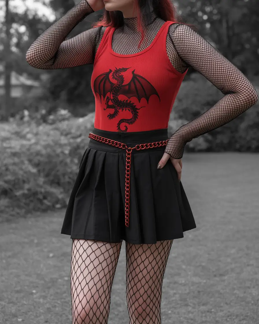 rave outfits ideas for women 2026 Red Dragon Mesh Rave Mini