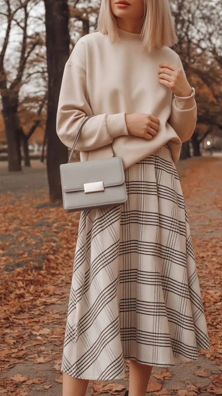 Neutral Fall Layers skirt outfits for women 2026