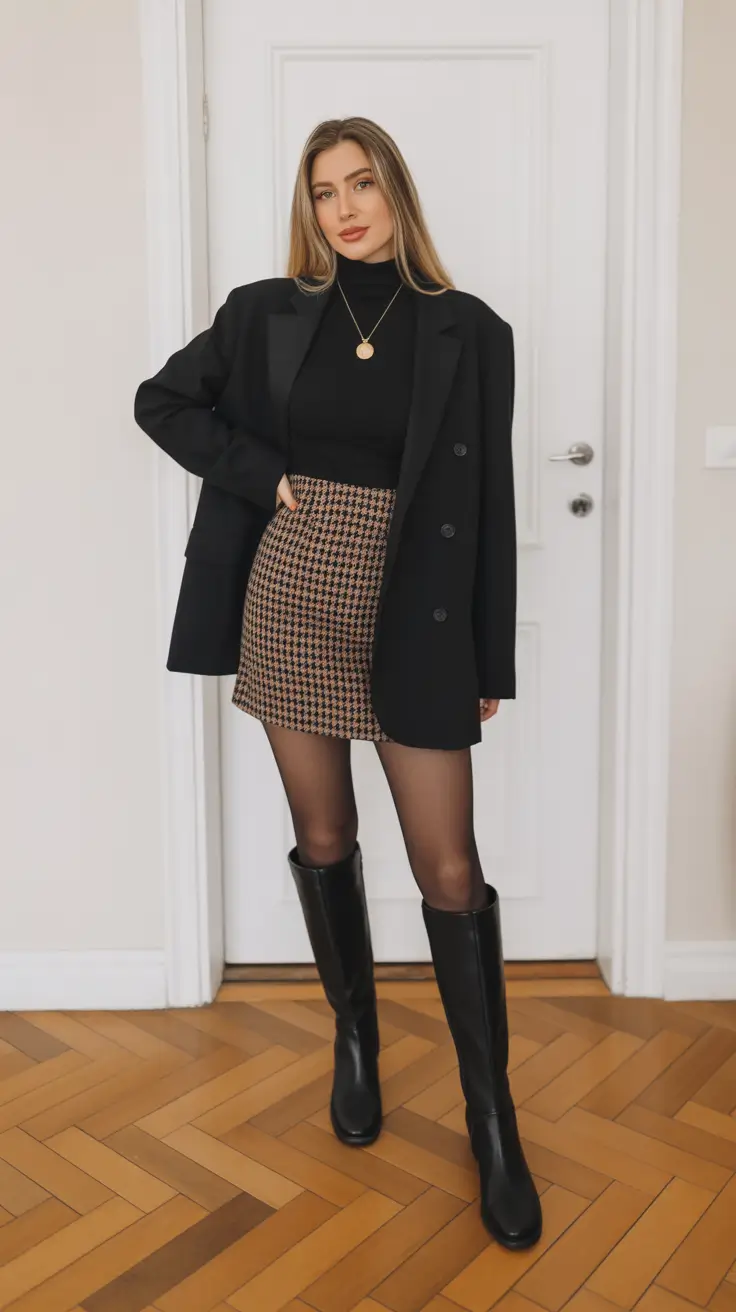 Modern Houndstooth Muse skirt outfits for women 2026